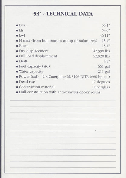 Ferretti 53 Specification Brochure