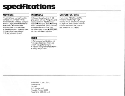 T Craft Gulfstream 21 Center Console Specification Brochure
