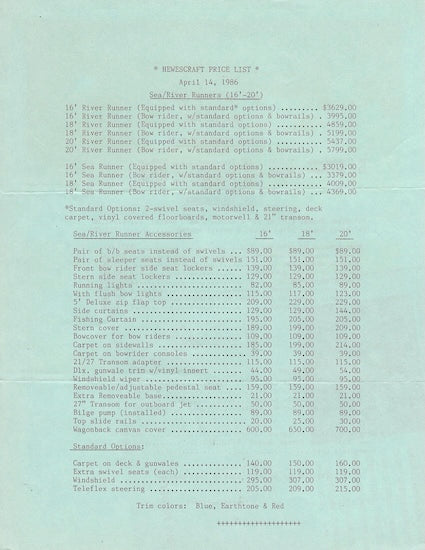 Hewescraft 1987 Brochure