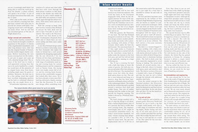 Discovery 55 Blue Water Sailing Magazine Reprint Brochure