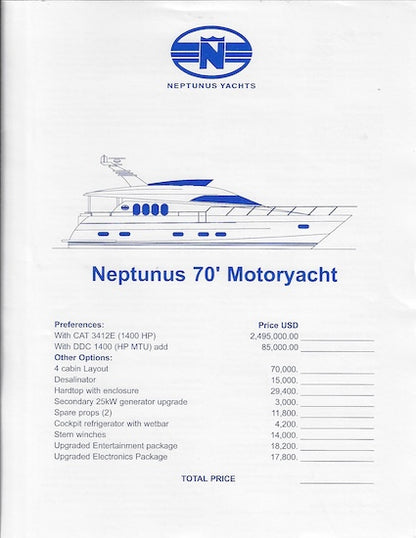 Neptunus 70 Motoryacht Specification Brochure