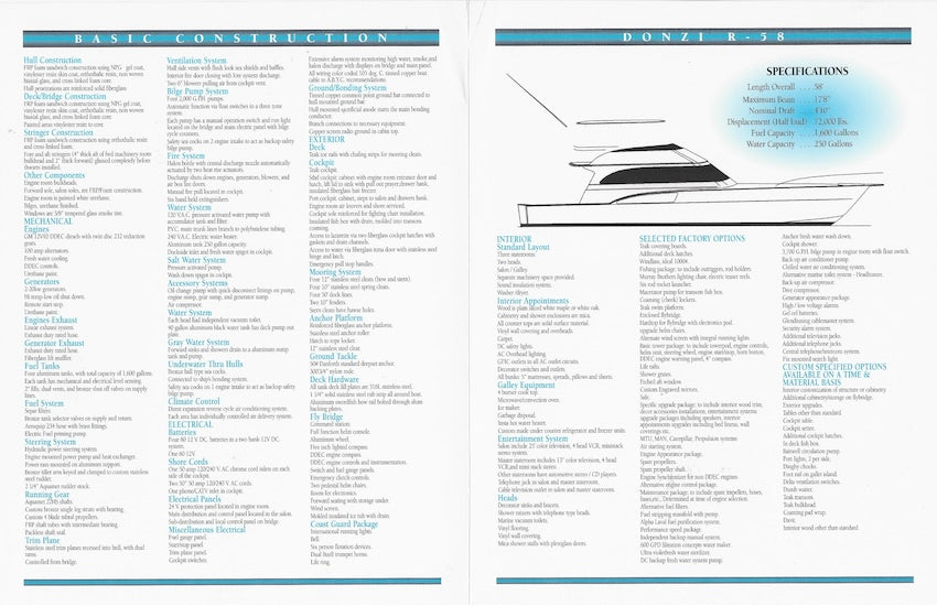 Roscioli Donzi R-58 Specification Brochure