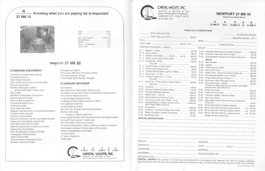 Newport 27 Mark III Specification Brochure