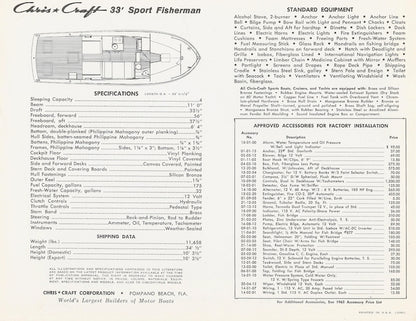 Chris Craft 33 Sport Fisherman Specification Brochure