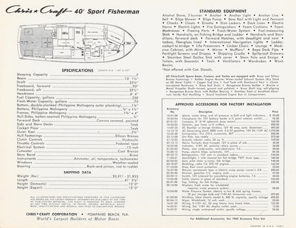 Chris Craft 40 Sport Fisherman Specifiction Brochure