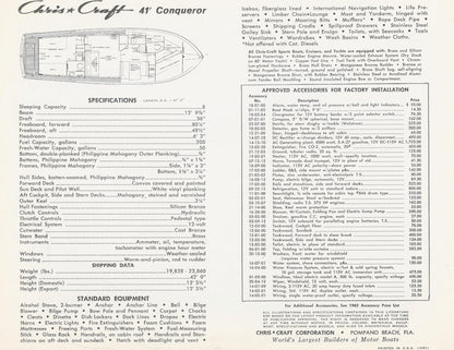 Chris Craft Conqueror 41 Specifiction Brochure