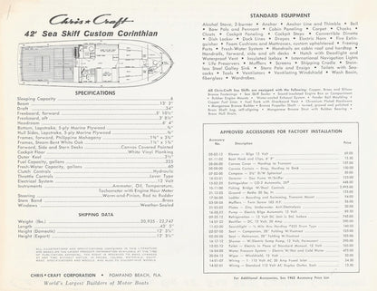 Chris Craft Sea Skiff 42 Custom Corinthian Specification Brochure