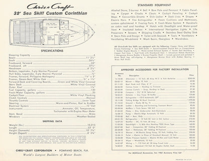 Chris Craft Sea Skiff 32 Custom Corinthian Specifiction Brochure