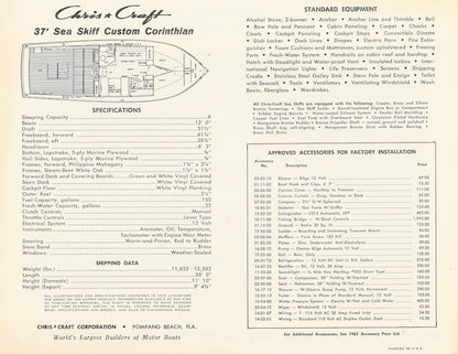 Chris Craft Sea Skiff 37 Custom Corinthian Specification Brochure