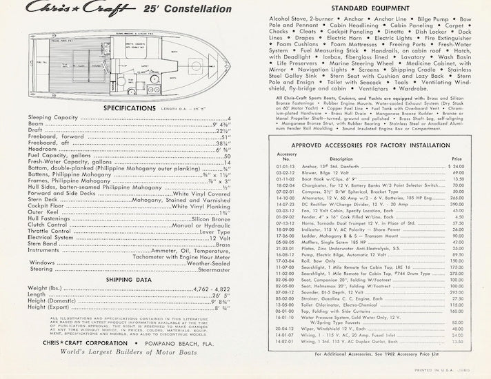 Chris Craft Constellation 25 Specification Brochure