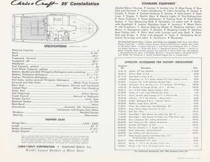 Chris Craft Constellation 25 Specification Brochure