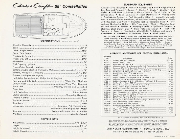 Chris Craft Constellation 28 Specification Brochure