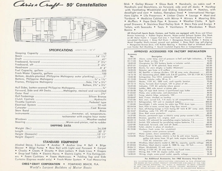 Chris Craft Constellation 50 Specifiction Brochure