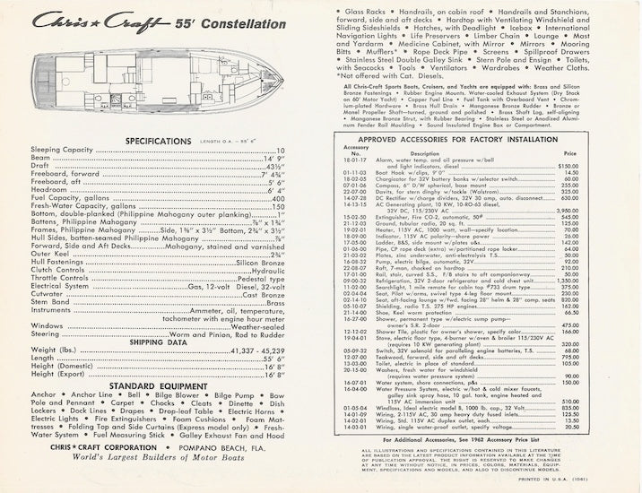Chris Craft Constellation 55 Specifiction Brochure