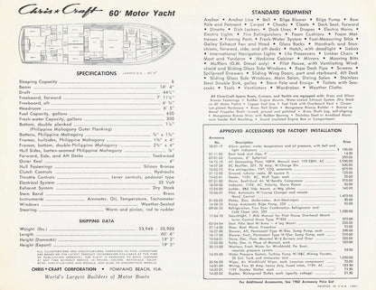 Chris Craft 60 Motor Yacht Specification Brochure