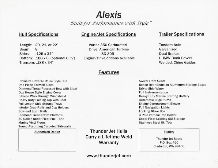 Thunder Jet Alexis Specification Brochure
