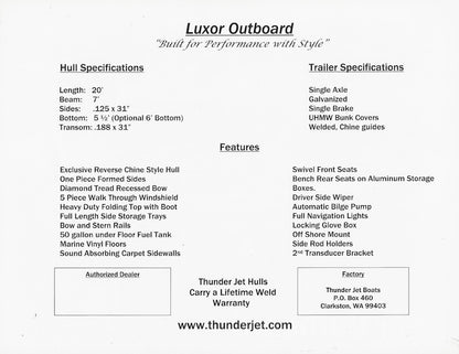 Thunder Jet Luxor Outboard Specification Brochure