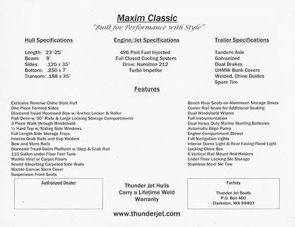 Thunder Jet Maxim Classic Specification Brochure