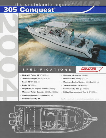 Boston Whaler 305 Conquest Specification Brochure