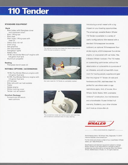 Boston Whaler 110 Tender Specification Brochure