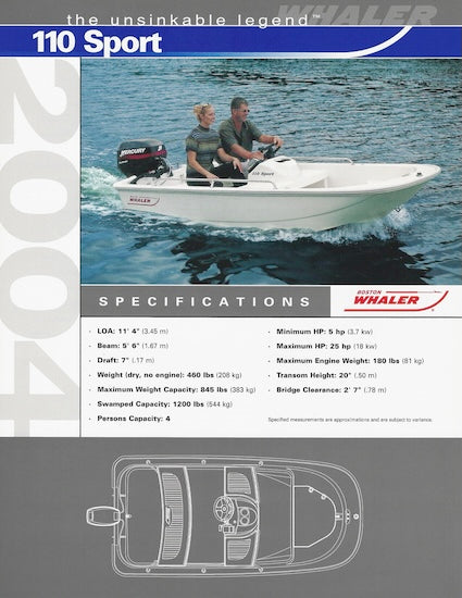 Boston Whaler 110 Sport Specification Brochure
