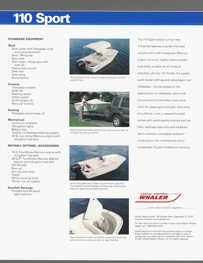 Boston Whaler 110 Sport Specification Brochure