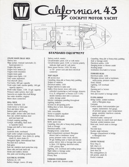Wellcraft Californian 43 Cockpit Motor Yacht Specification Brochure