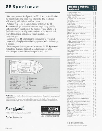 Sea Sport Sportsman 22 Specification Brochure
