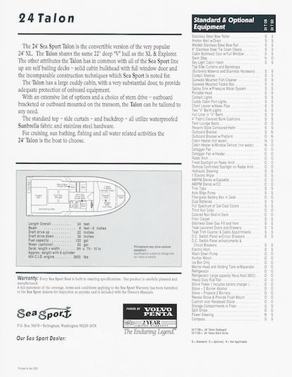 Sea Sport Talon 24 Specification Brochure