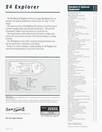 Sea Sport Explorer 24 Specification Brochure