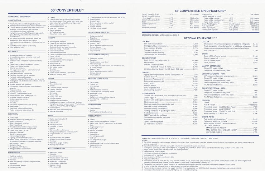 Viking 56  Convertible Specification Brochure