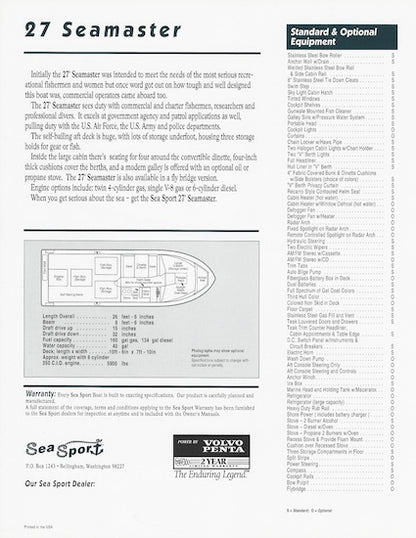 Sea Sport Seamaster 27 Specification Brochure