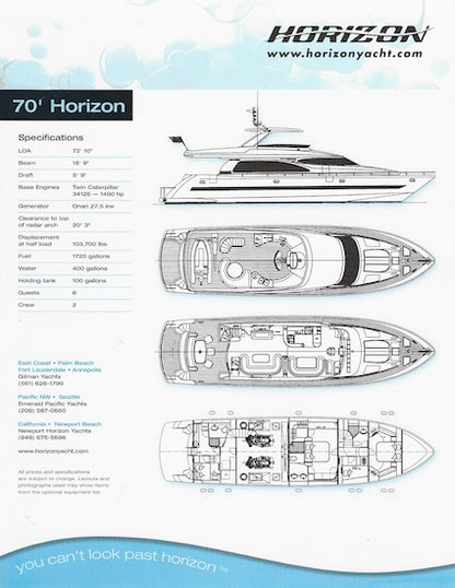 Horizon 70 Motor Yacht Specification Brochure
