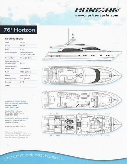 Horizon 76 Motor Yacht Specification Brochure