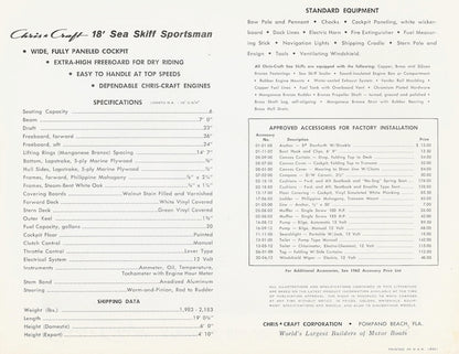 Chris Craft Sea Skiff 18 Specification Brochure