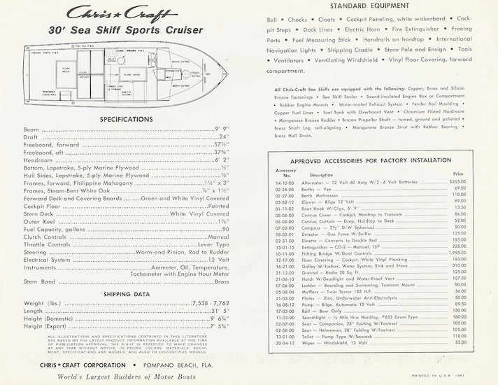 Chris Craft Sea Skiff 30 Sports Cruiser Specification Brochure