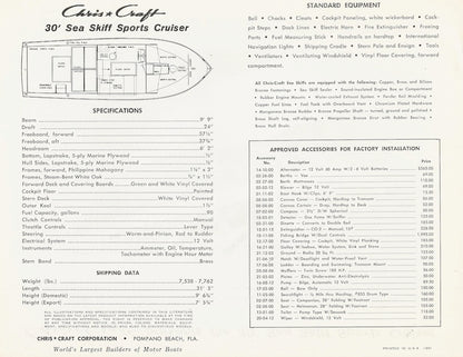 Chris Craft Sea Skiff 30 Sports Cruiser Specification Brochure