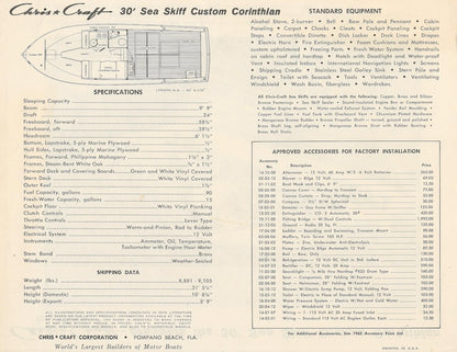 Chris Craft Sea Skiff 30 Custom Corinthian Specification Brochure