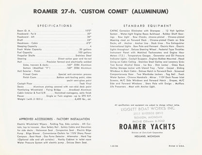 Chris Craft Roamer Custom Comet 27 Specification Brochure