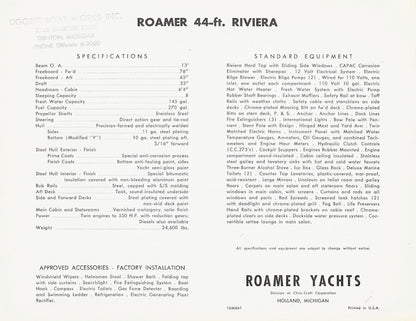 Chris Craft Roamer Riviera 44 Specification Brochure