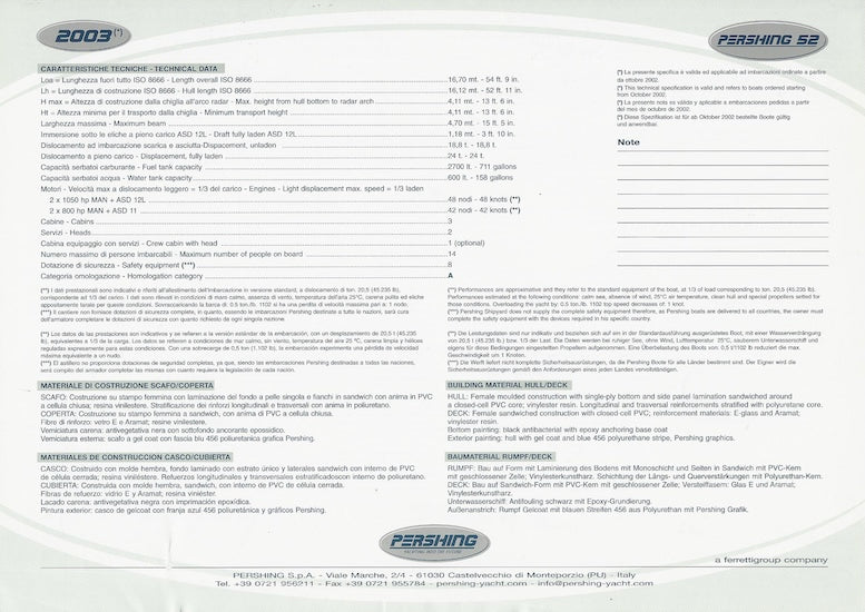 Pershing 52 Specification Brochure
