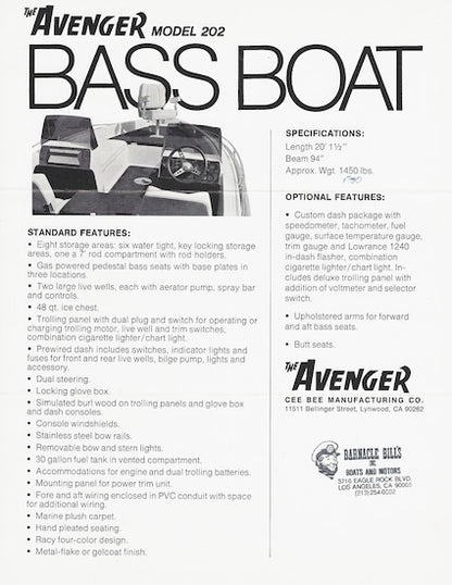Cee Bee Bass Boat Model 202 Brochure