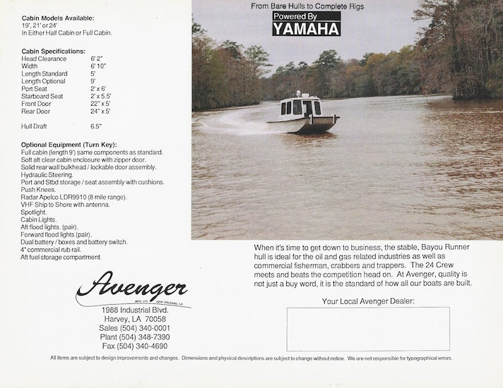 Avenger Commercial Cabin Boat Brochure