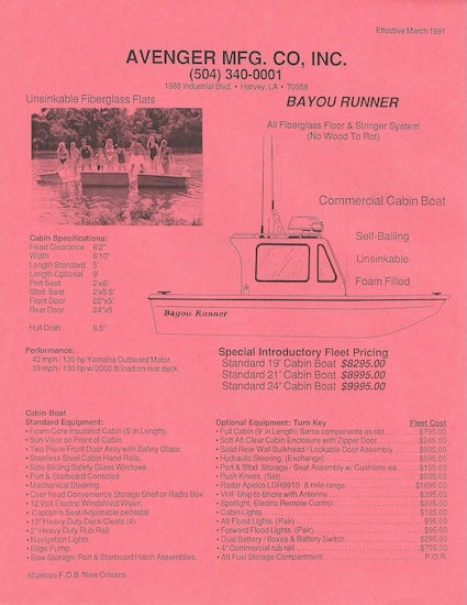 Avenger Commercial Cabin Boat Brochure