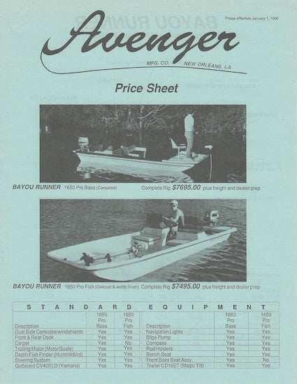 Avenger 1990 Price List