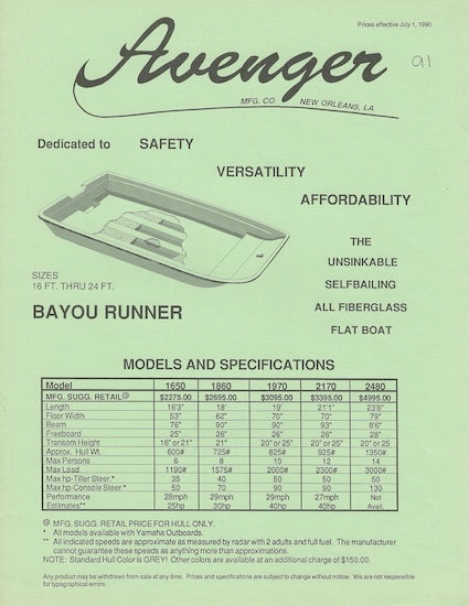 Avenger 1991 Price List