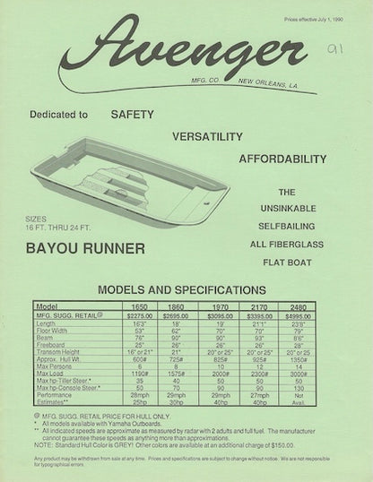 Avenger 1991 Price List