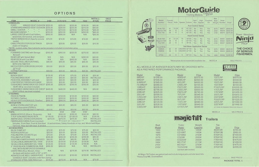 Avenger 1991 Price List