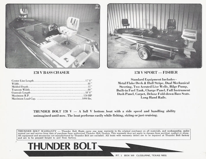 Thunderbolt 155 and 178 V/Sport Specification Brochure