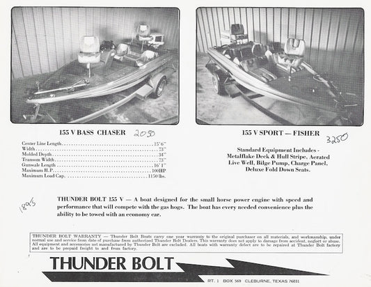 Thunderbolt 155 and 178 V/Sport Specification Brochure